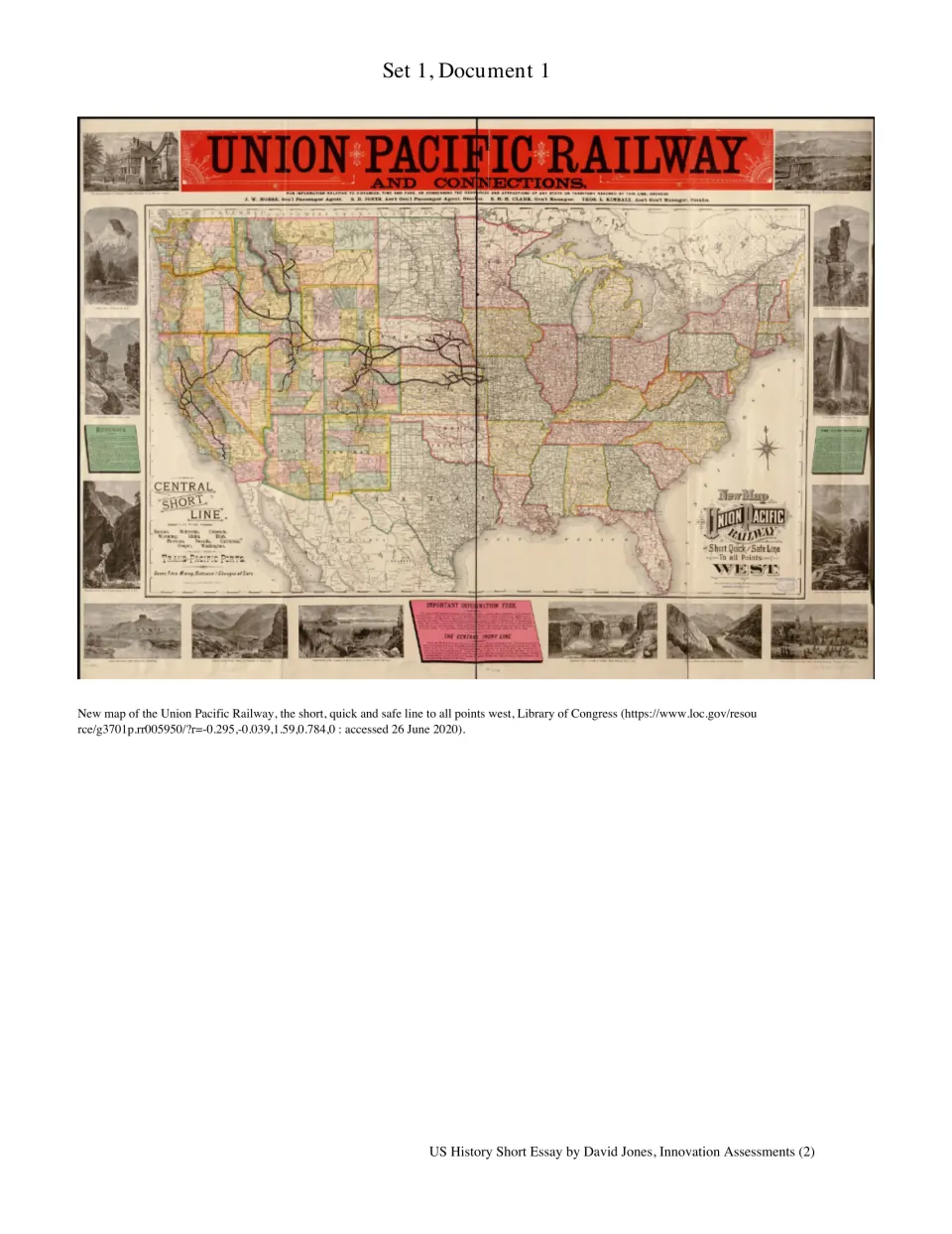 Set 1, Document 1: Union Pacific Railway map showing railroad routes and connections across the United States