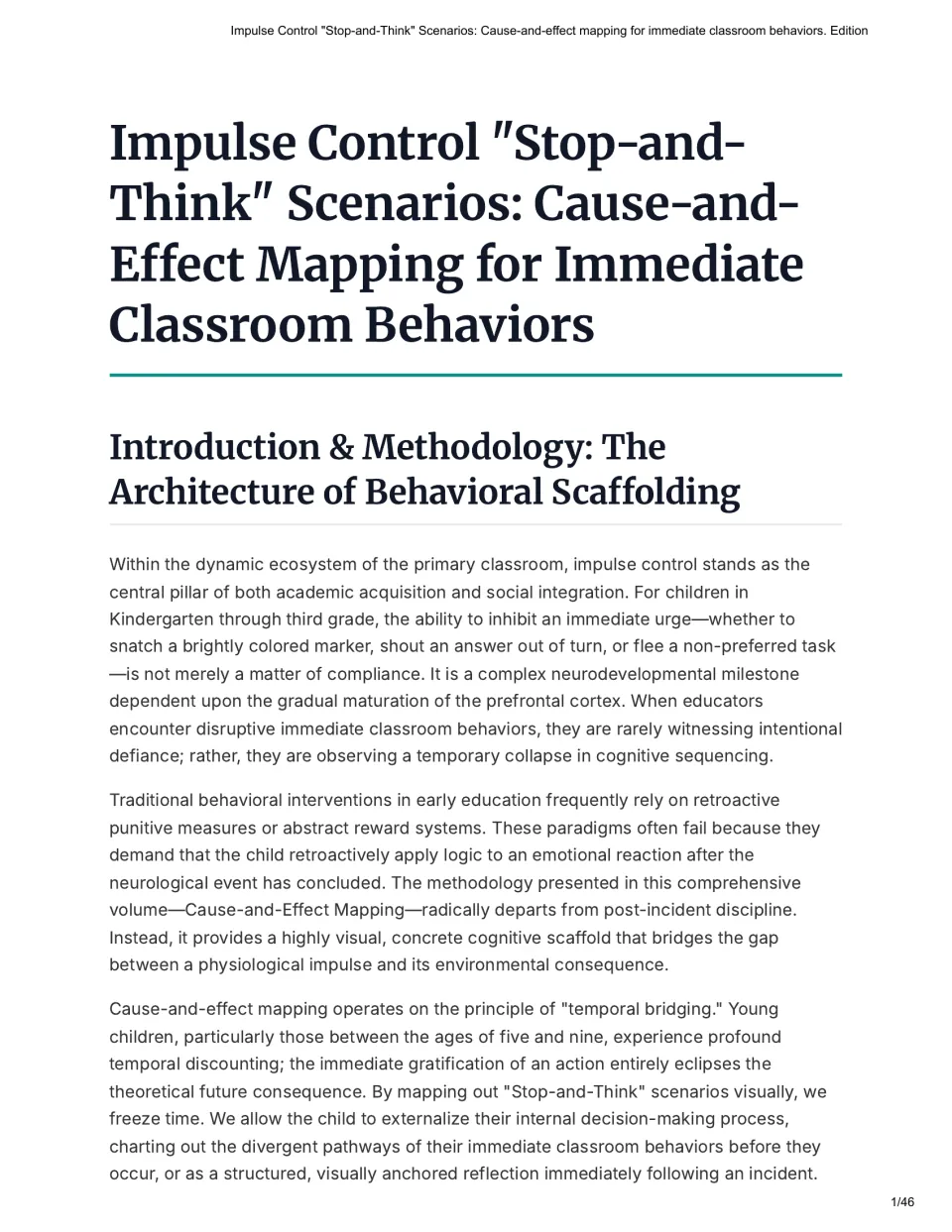 Educator guide introduction explains cause-and-effect mapping for impulse control in the K–3 classroom.