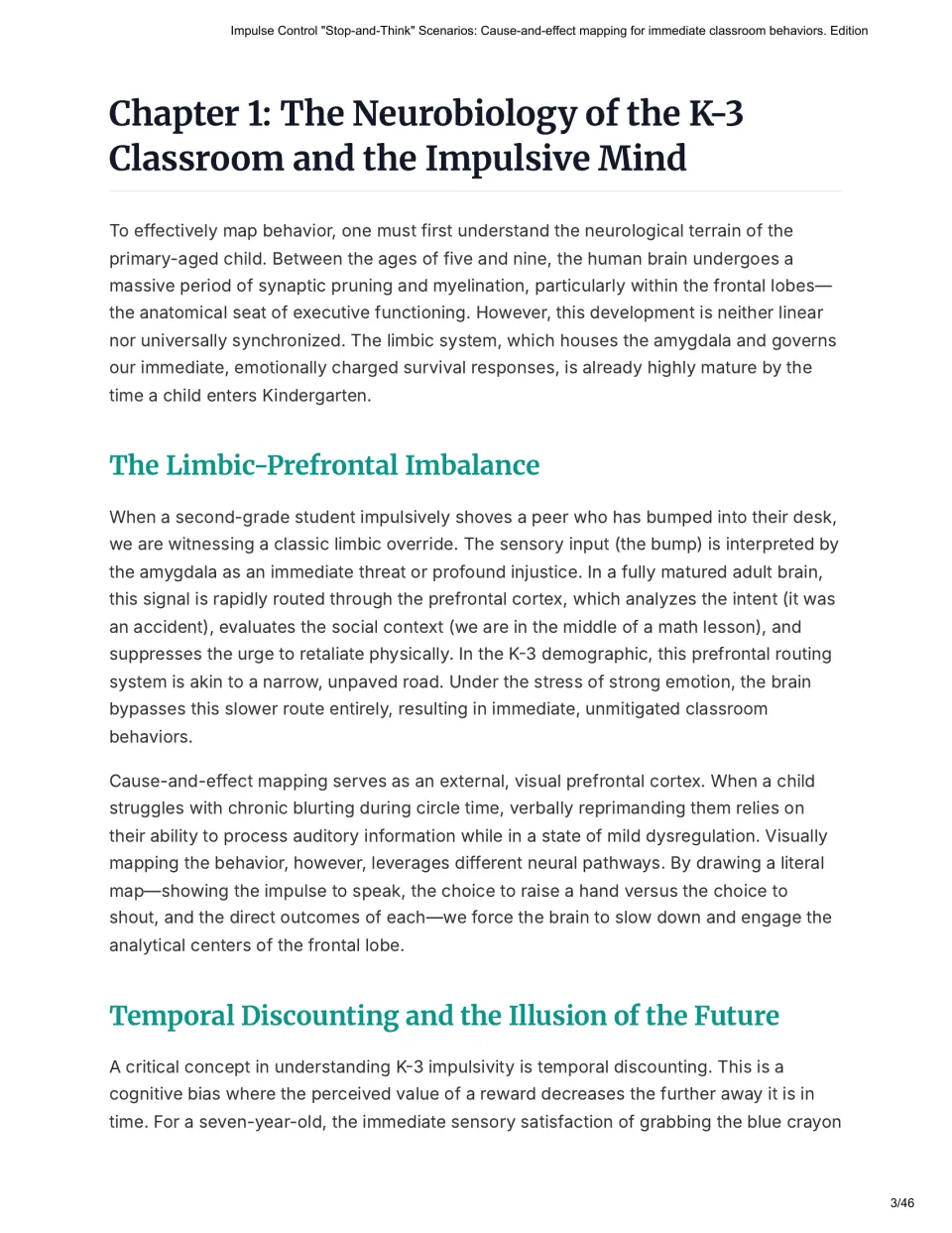 Chapter 1 explains the impulsive K–3 brain, limbic-prefrontal imbalance, and the pull of immediate rewards.