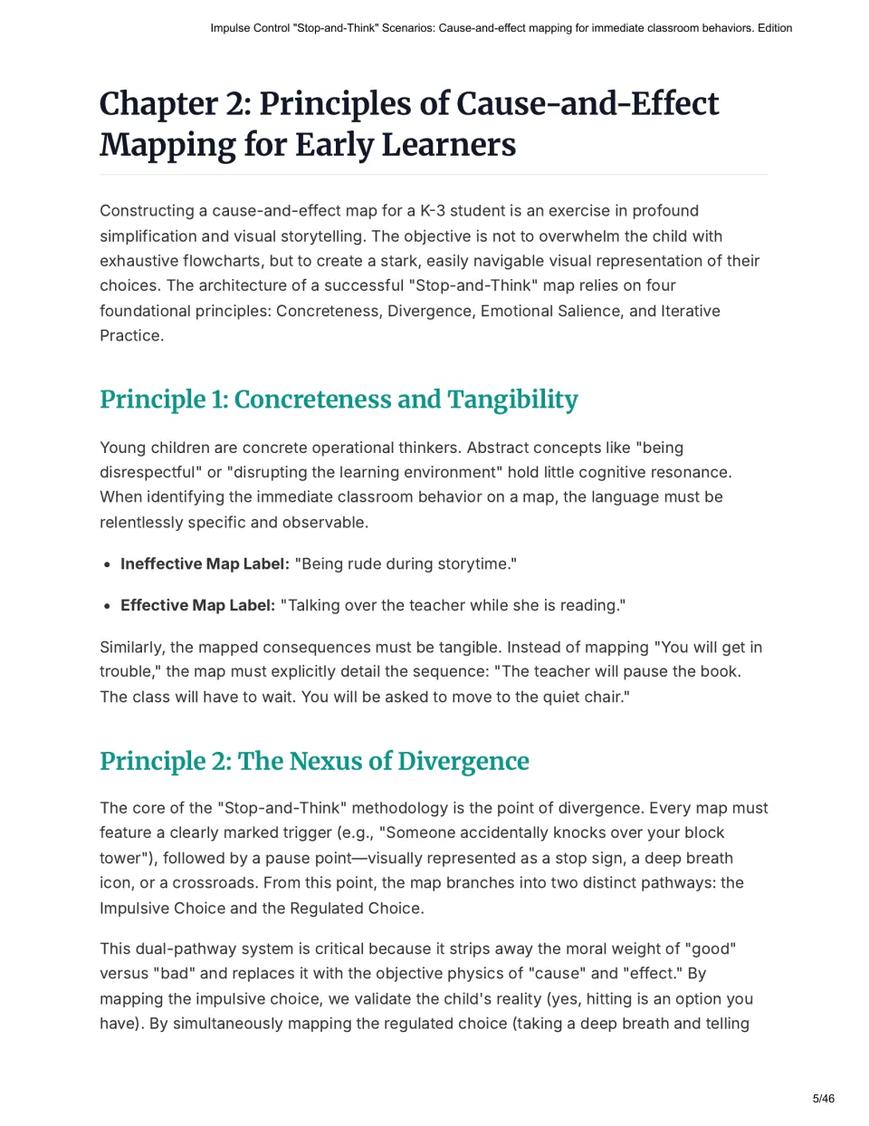 Chapter 2 introduces concrete behavior labels and maps that branch into impulsive and regulated choices.