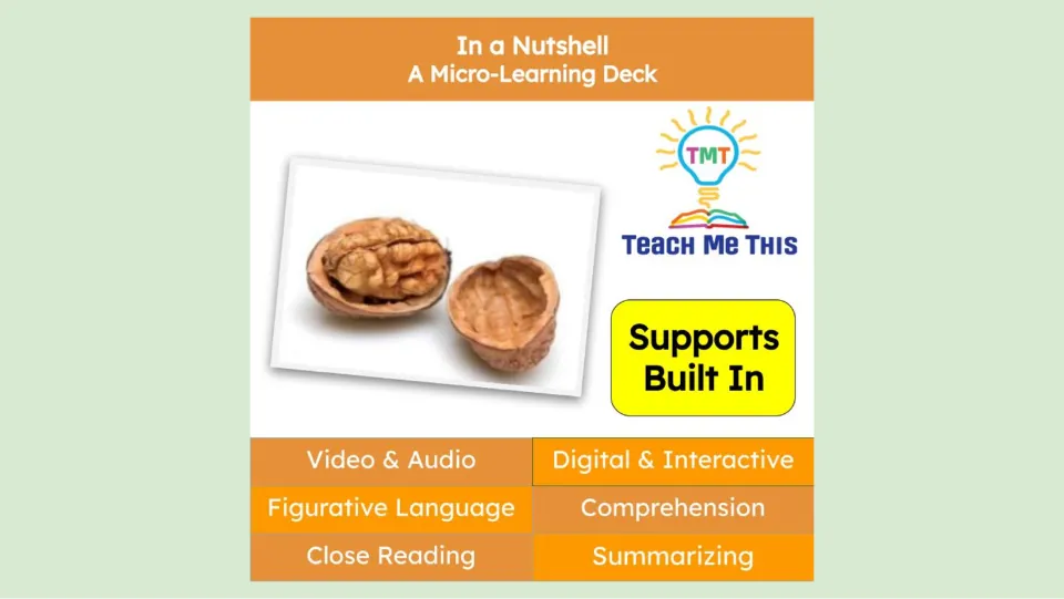 Micro-learning deck cover highlighting figurative language, close reading, comprehension, and summarizing