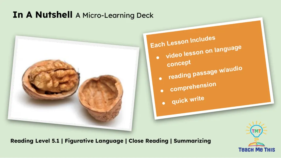 Lesson overview lists a language concept video, a reading passage with audio, comprehension, and a quick write