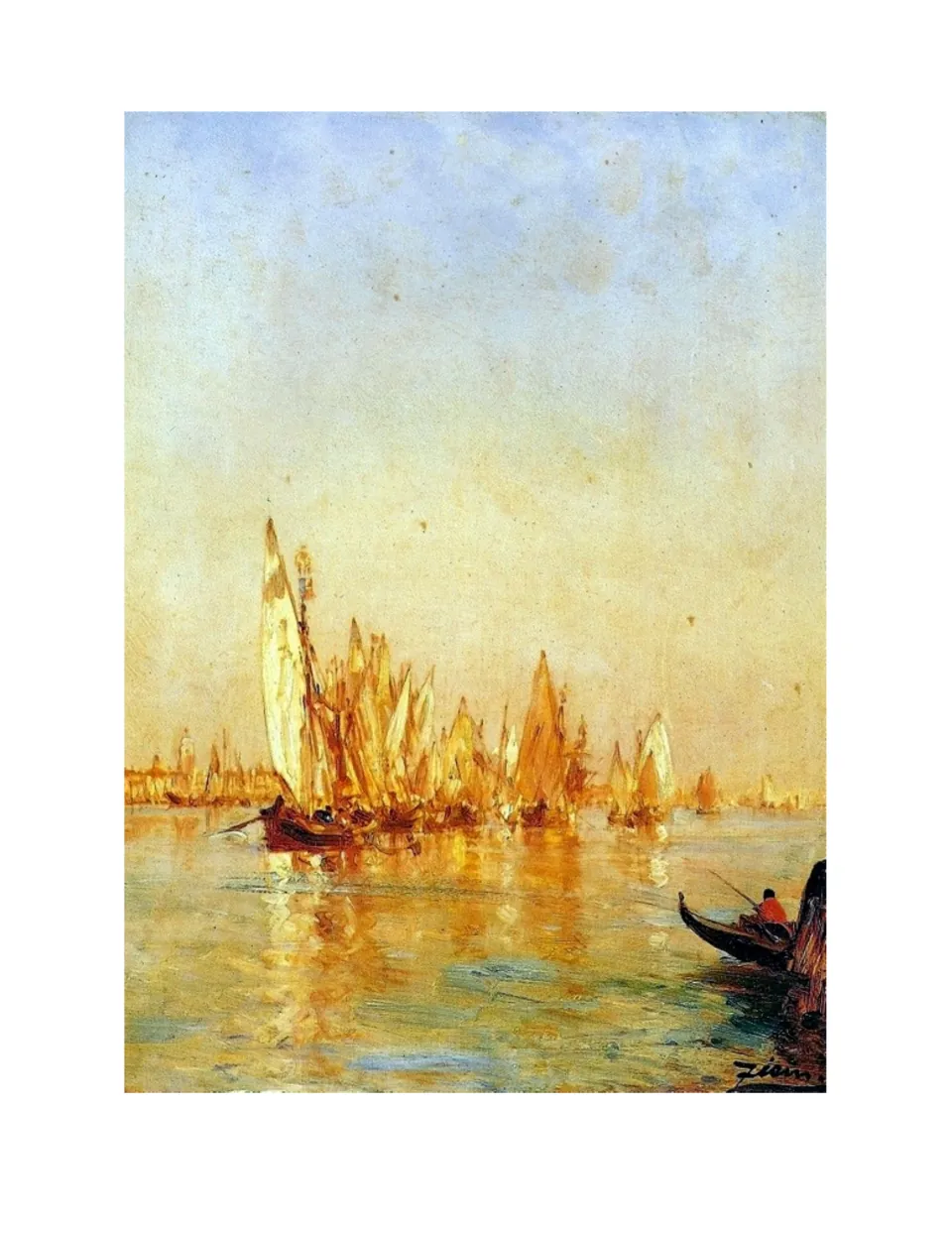 Second letter B painting in the alphabet art book shows sailboats on the water and a gondola in Venice