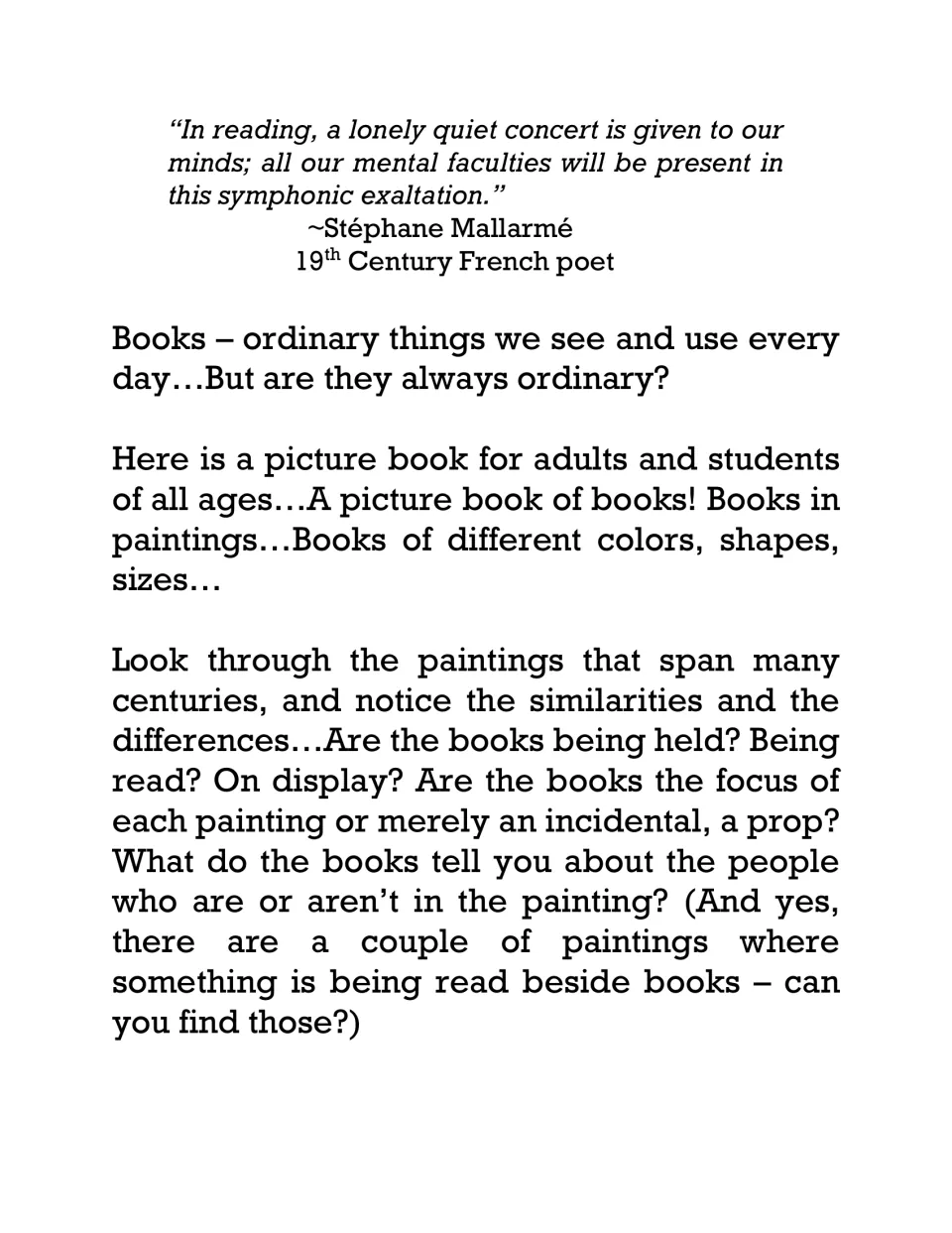 Art ebook introduction asks readers to compare books in paintings and consider what they reveal about people