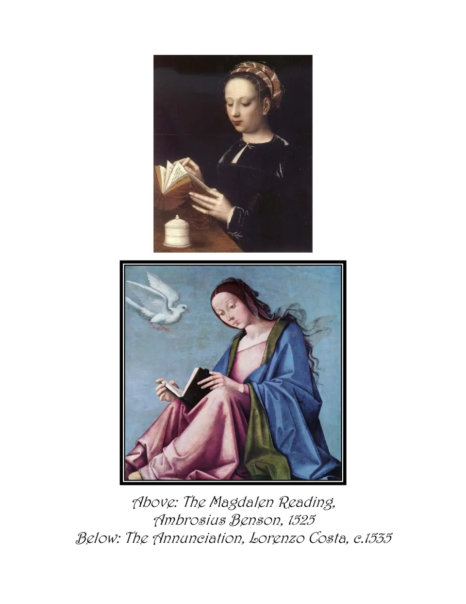 Art ebook pairs The Magdalen Reading by Ambrosius Benson, 1525, and The Annunciation by Lorenzo Costa, c.1535