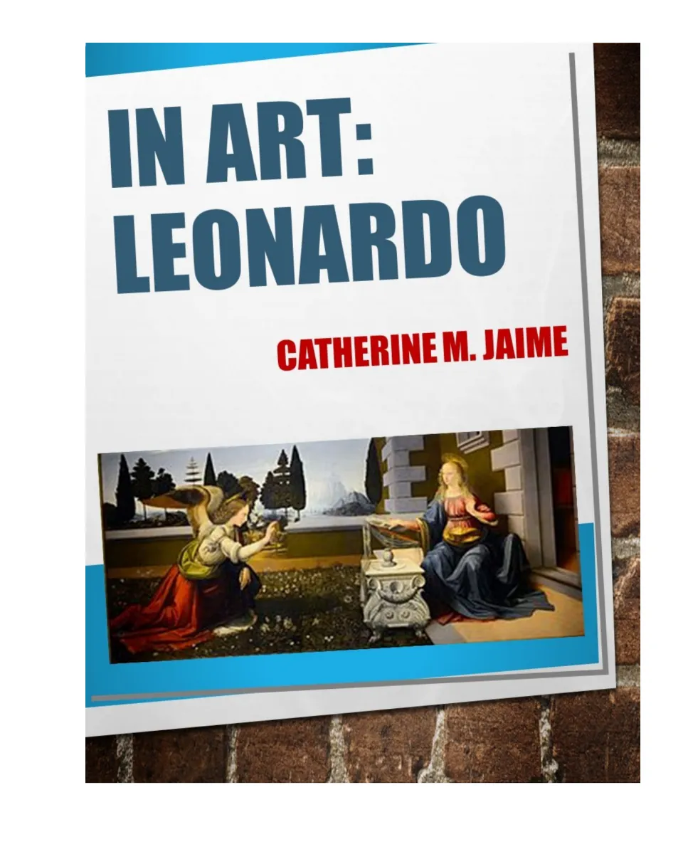Cover of In Art: Leonardo featuring Catherine M. Jaime’s name and Leonardo’s painting The Annunciation