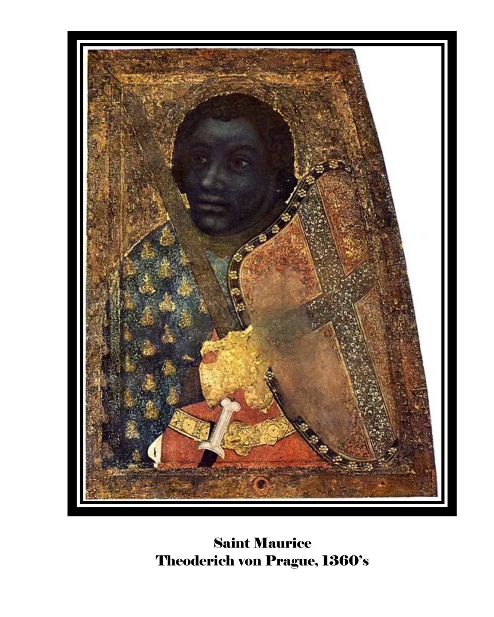 Art collection page featuring Saint Maurice holding a sword and shield, by Theoderich von Prague, 1360s