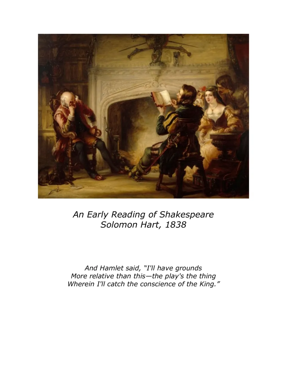 Art selection: An Early Reading of Shakespeare by Solomon Hart, 1838, with Hamlet's 'the play's the thing' quote