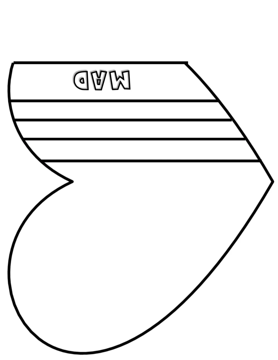 Mad flip book layer: part-heart page labeled Mad with lines for listing or writing sentences about feeling mad
