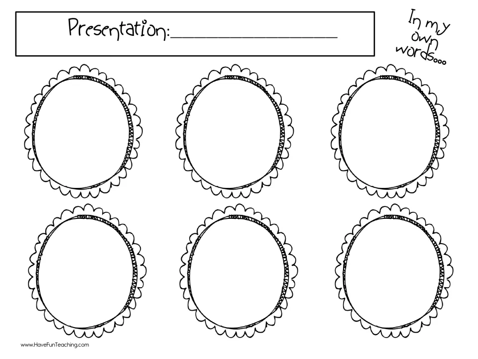 Paraphrasing a presentation: students name the presentation, then retell six of its points in their own wording