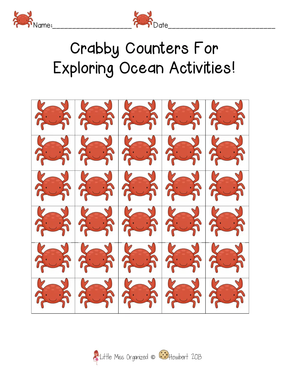 Crabby counters: 30 red crab pictures for students to cut apart and use as manipulatives in the ocean math activities