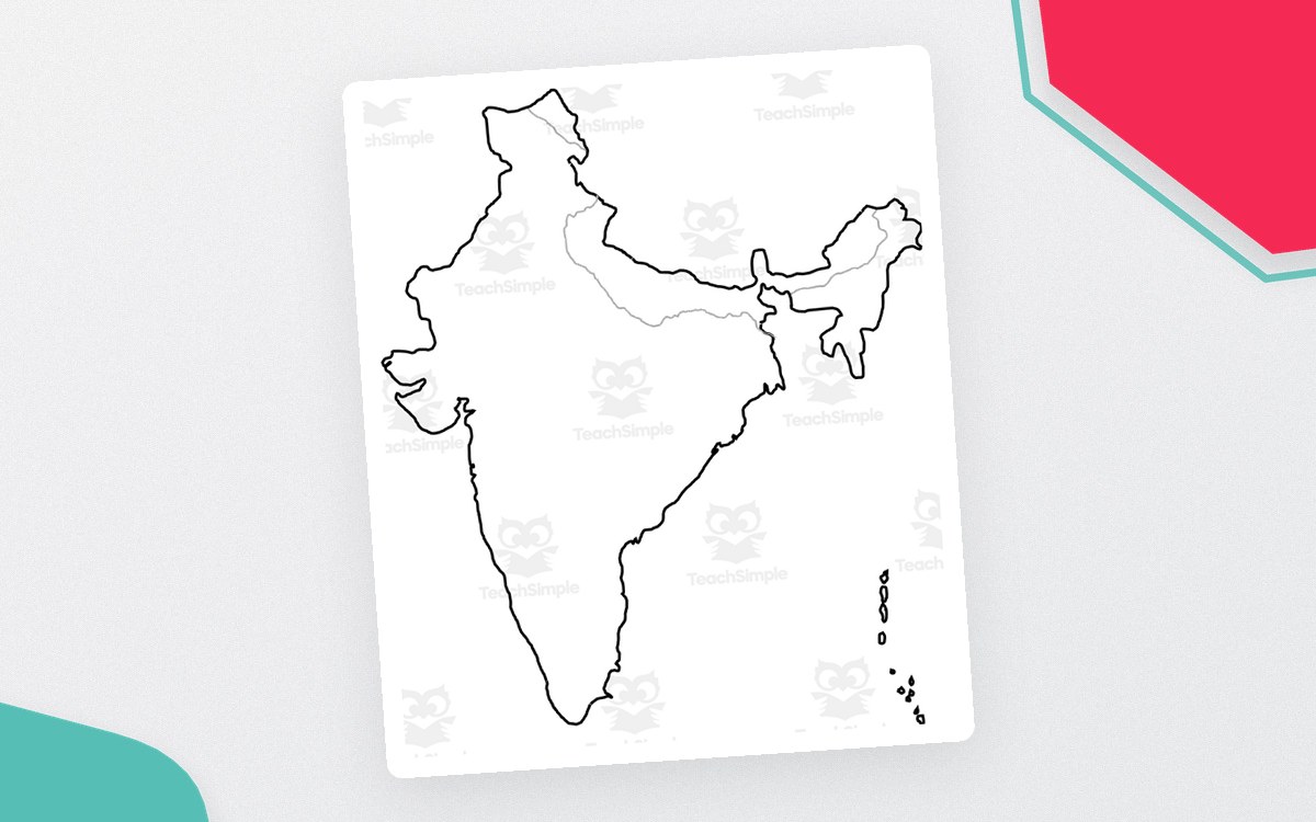 India map-resources cover with outline-map previews and a panel stating that twelve maps show the nation’s outline, bodies of water, and major cities in PDF, PNG, and JPEG formats.