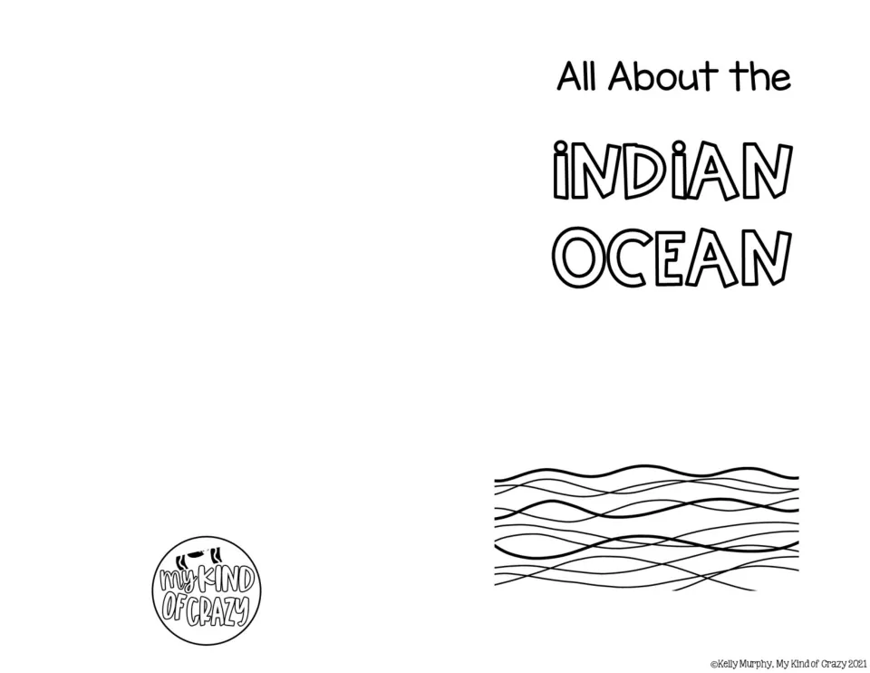 Black-and-white adapted book cover features the Indian Ocean title and an outline illustration of ocean waves.