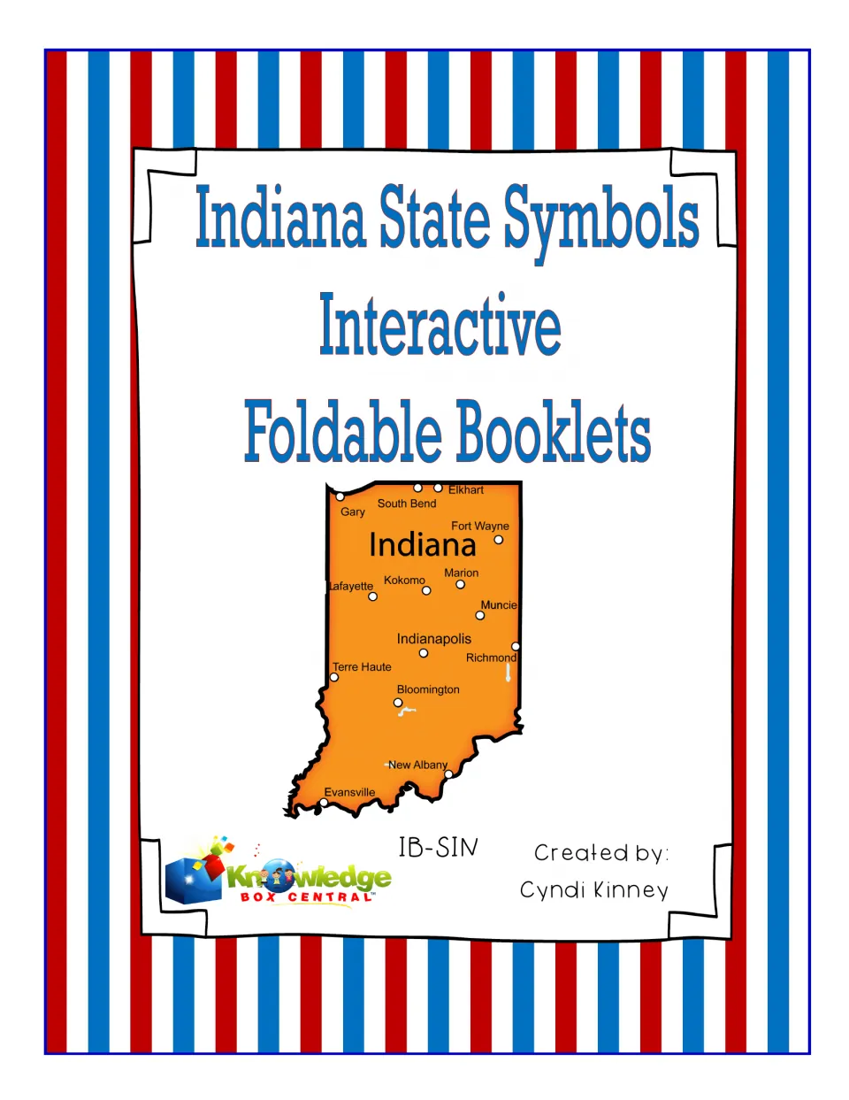 Cover: Indiana State Symbols Interactive Foldable Booklets, with an Indiana map marking Indianapolis, Gary and other cities