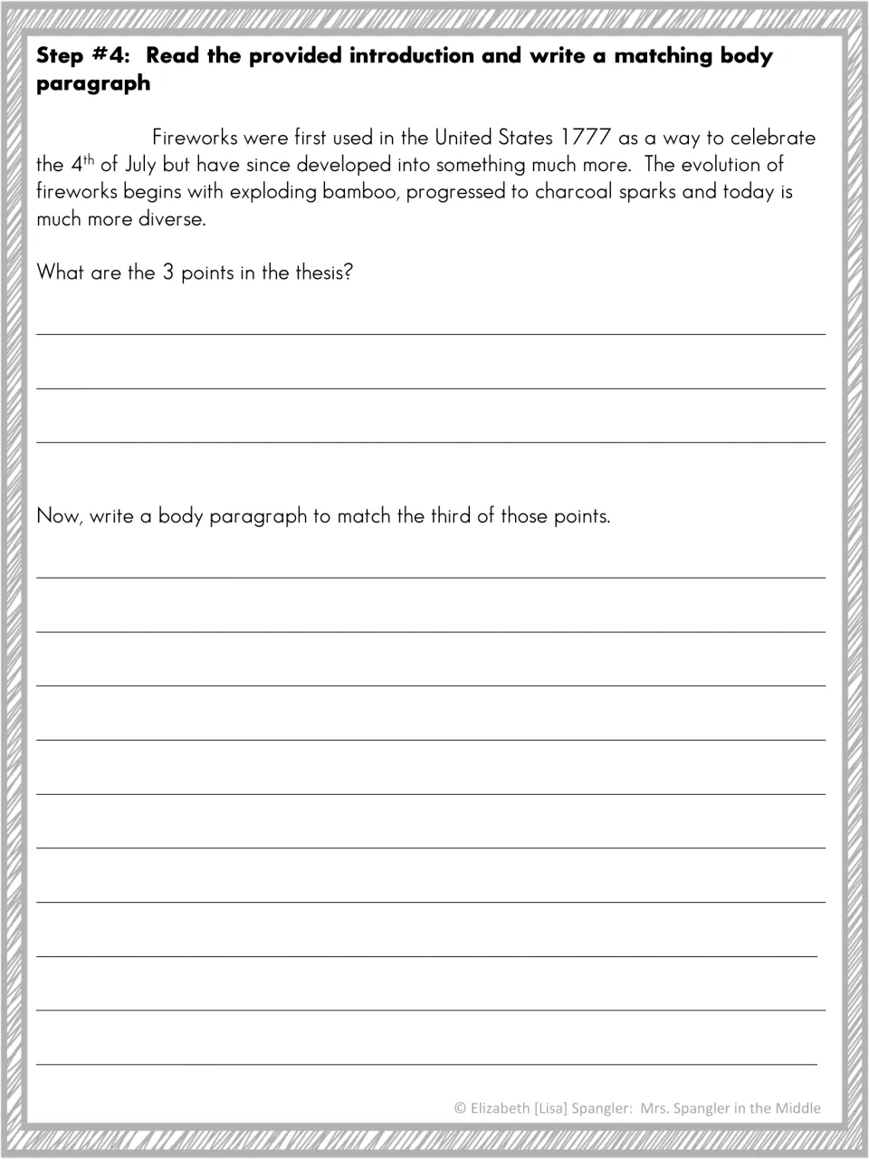 Step 4, body paragraph three: students identify the thesis points in the introduction and write on the third point