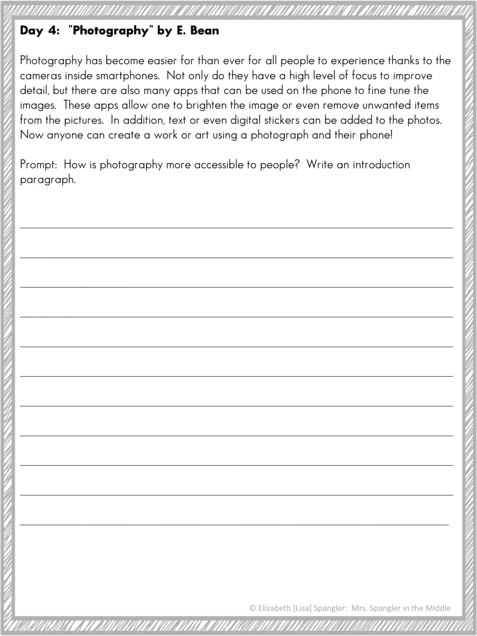 Day 4 Photography reading: students write an introduction paragraph on how smartphones make photography more accessible