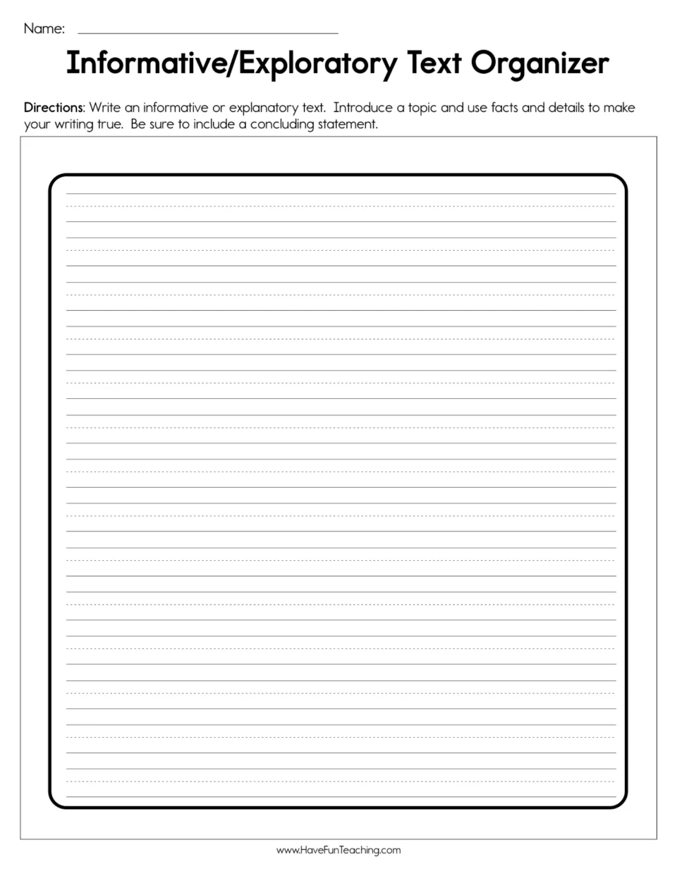 Informative/explanatory writing draft: students introduce a topic, add facts and details, and end with a concluding statement