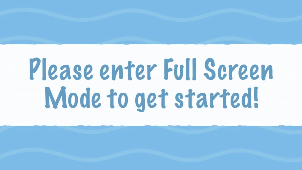 Start slide for the digital flash cards asking the user to enter full screen mode before the blend cards begin