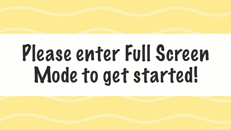 Flash card deck start slide telling students to enter full screen mode before the s-blend cards begin