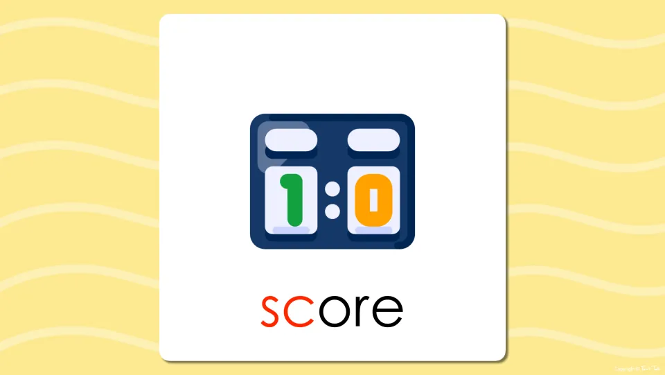Word reveal: scoreboard picture labeled score, sc in red, so students blend sc with ore and read the word