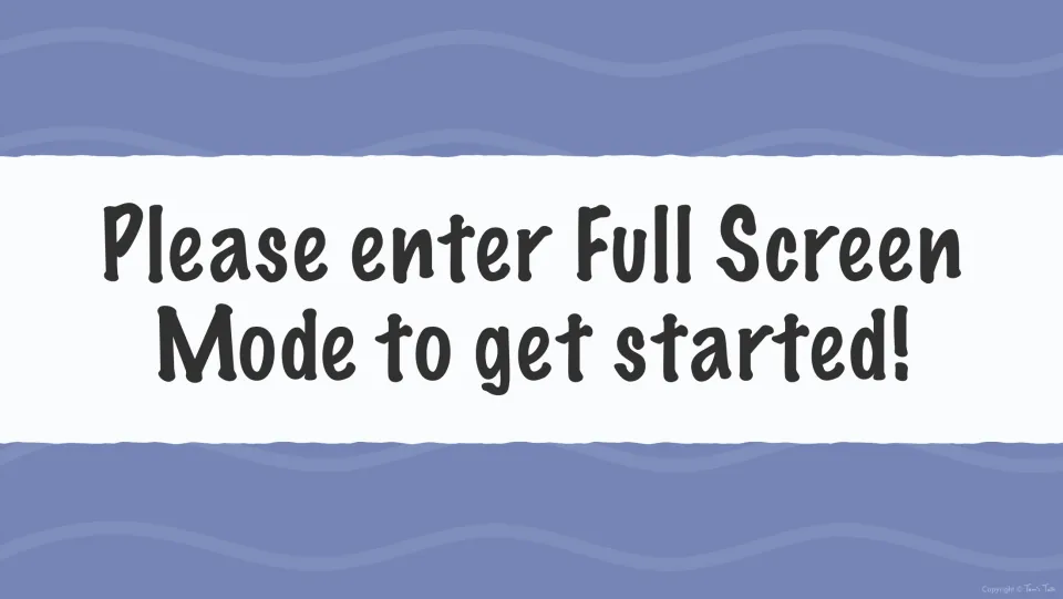 Instruction slide telling the user to enter full screen mode to get started before the flash cards begin