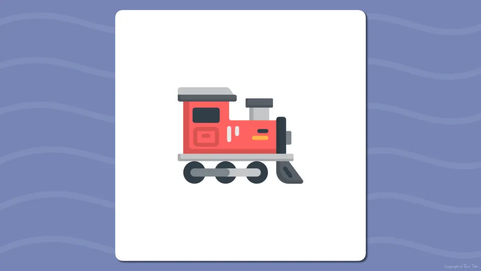 Picture flash card showing a red steam train engine with no word, for students to name aloud and listen for the tr- blend