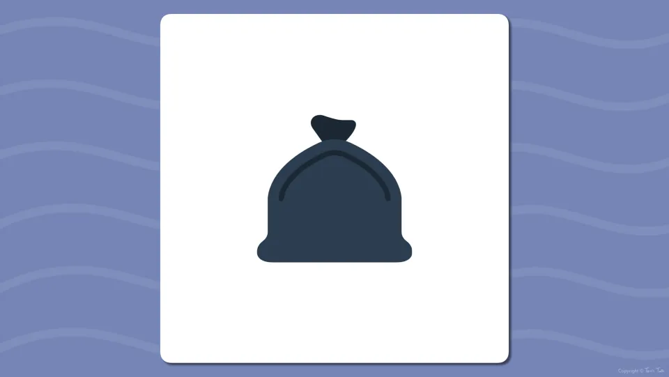 Picture flash card showing a tied dark garbage bag with no word, for students to say the name and identify its tr- start