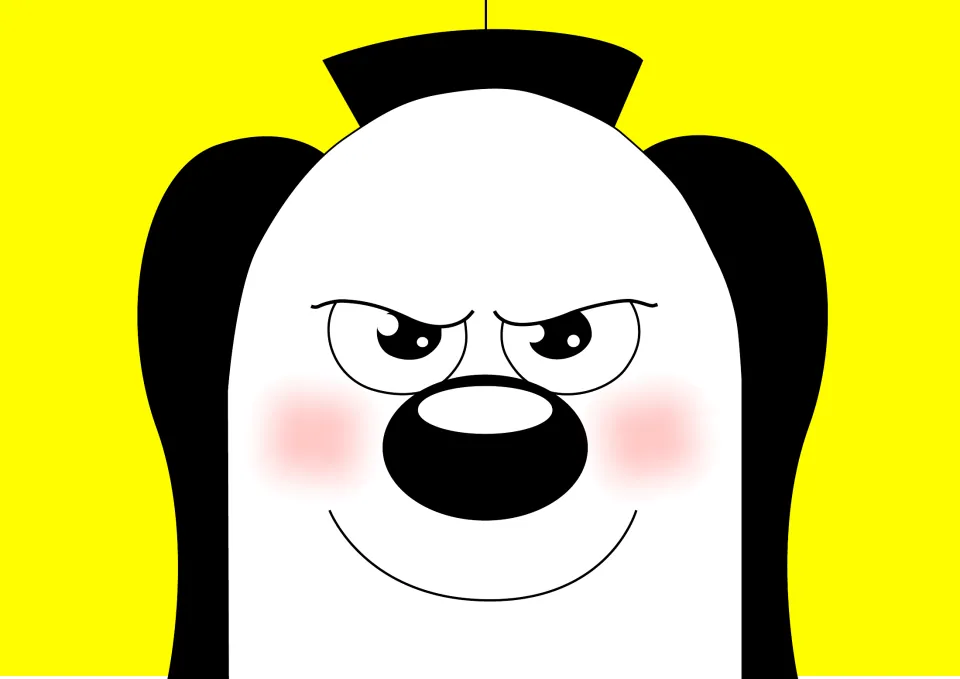 Story illustration: close-up of Zoggy's face grinning with narrowed, determined eyes and pink cheeks