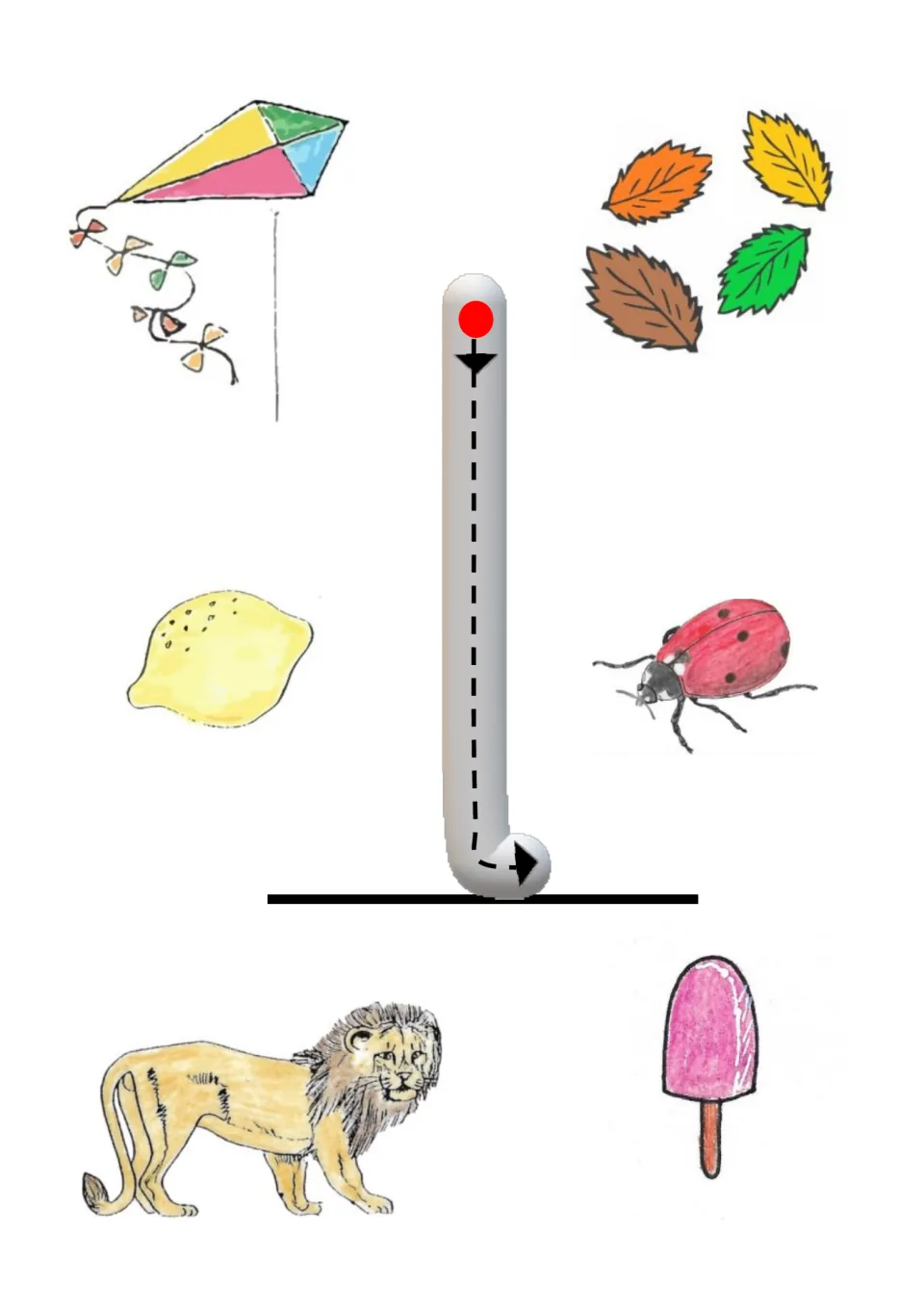 Letter l initial sound: children trace a dotted l, then name a lemon, ladybird, lion, lolly and leaves aloud