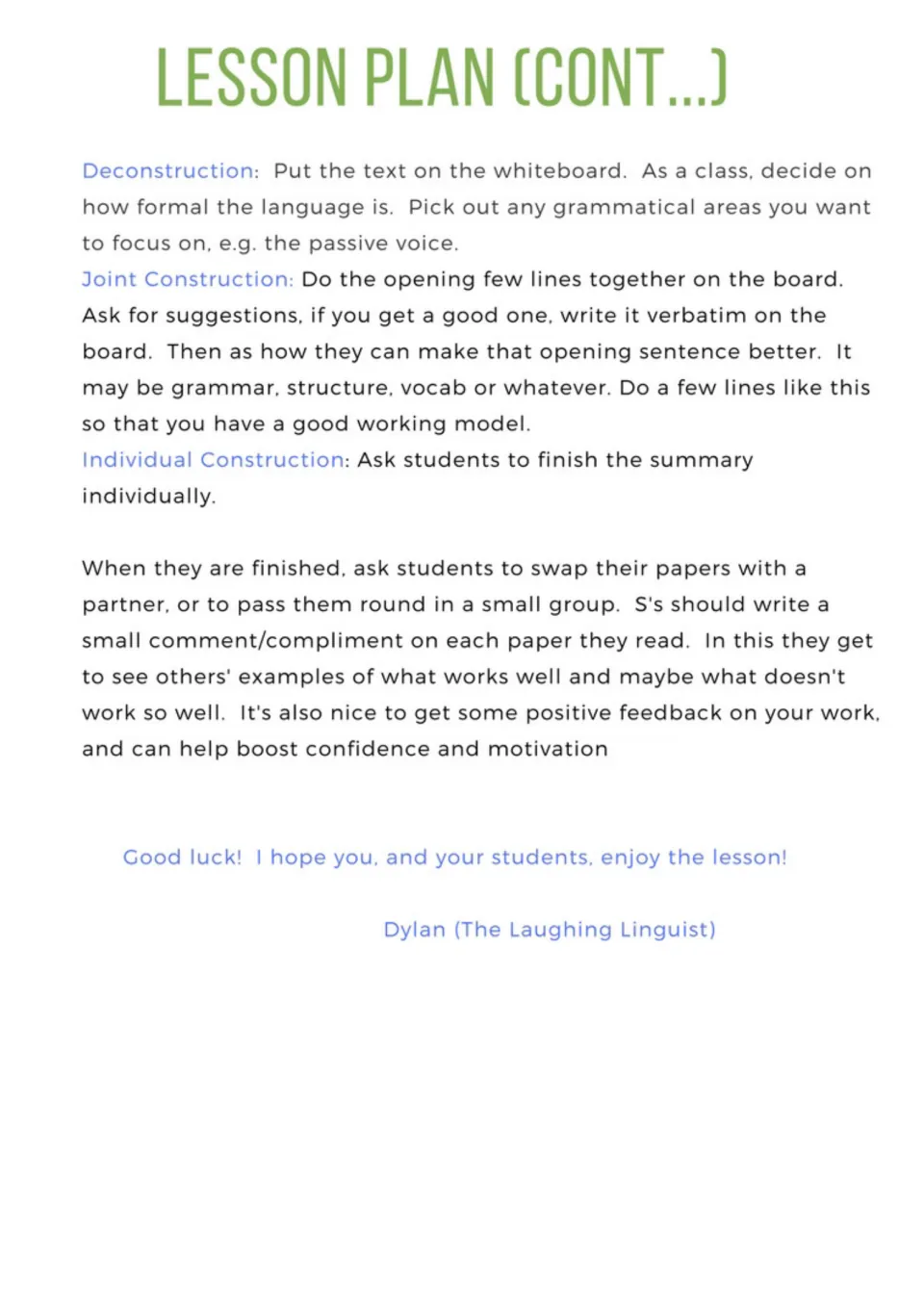 Lady Gaga lesson plan explains text analysis, shared summary writing, individual writing, and peer feedback