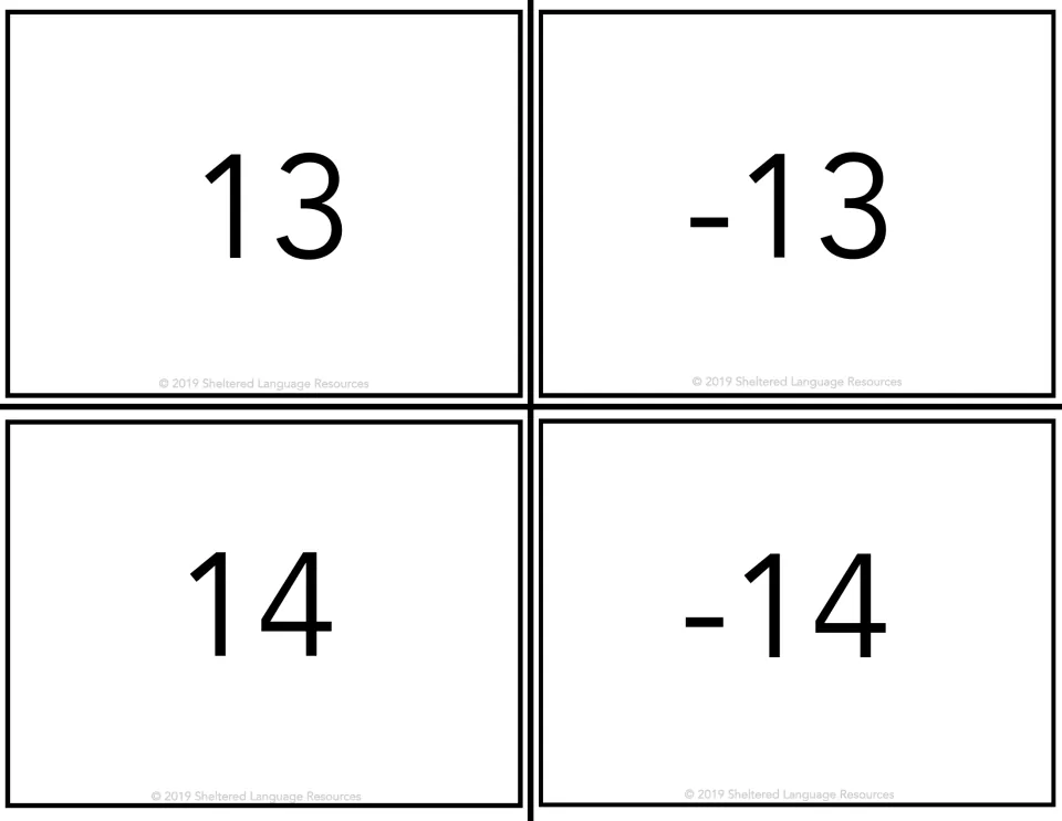 Integer set showing 13, -13, 14 and -14 for sorting by sign and grouping consecutive numbers such as 13 and 14 together