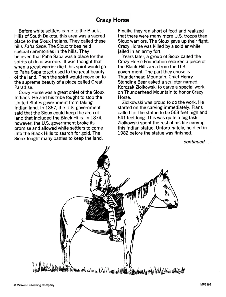 Crazy Horse, part 1: students read about the Sioux, the Black Hills and the start of the mountain carving