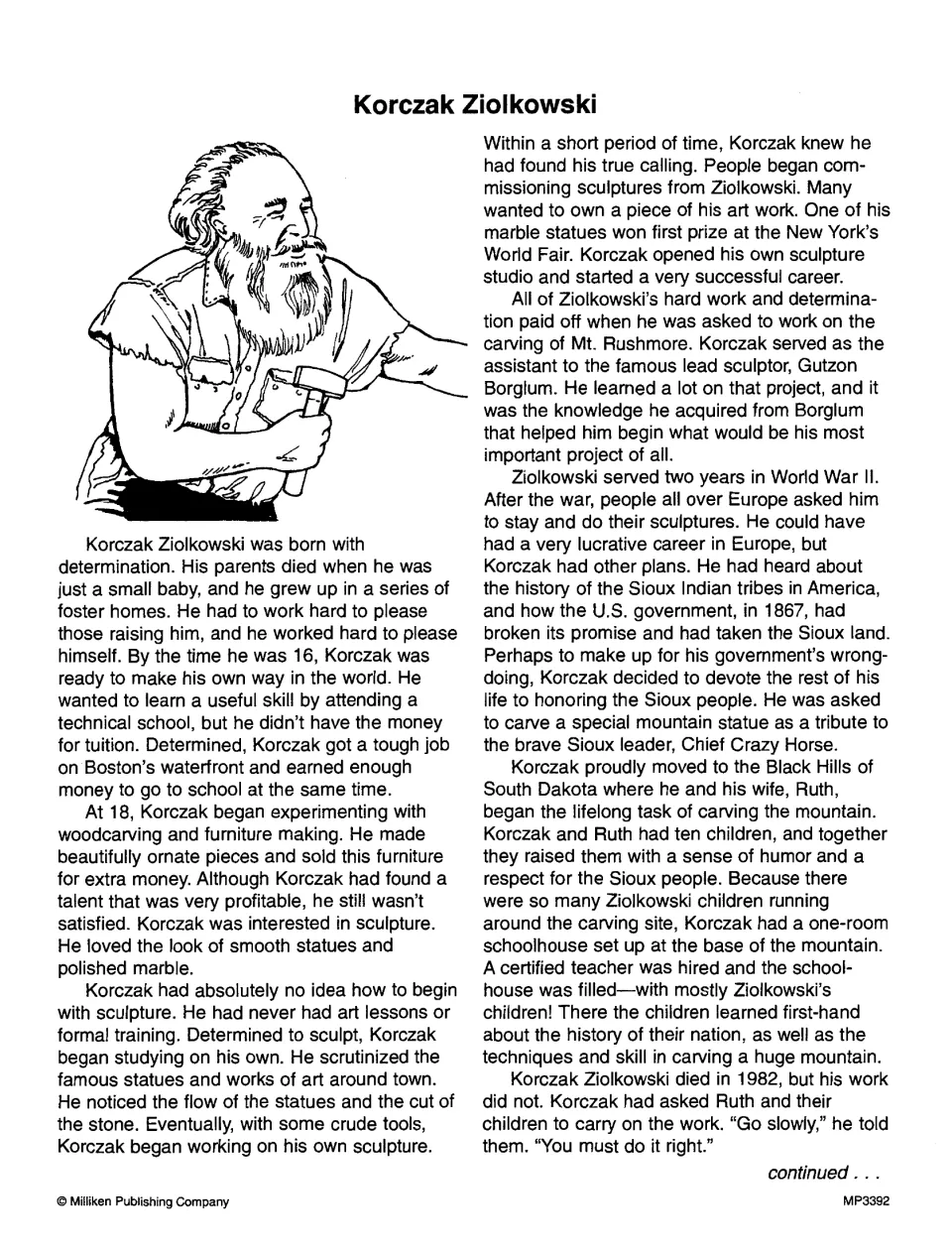 Korczak Ziolkowski, part 1: students read about the sculptor's early life, Mt. Rushmore work and Crazy Horse project