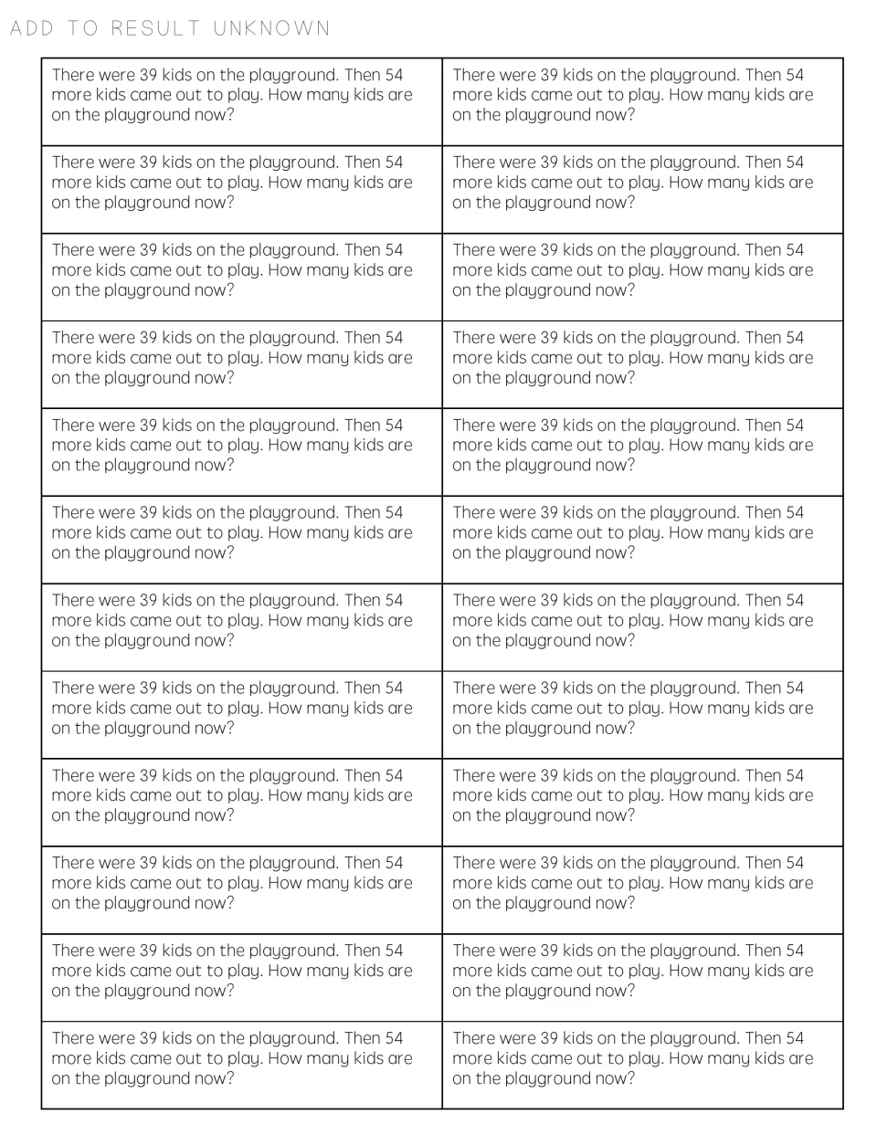 Add to result unknown: 24 strips asking how many kids are on the playground after 54 more join the first 39