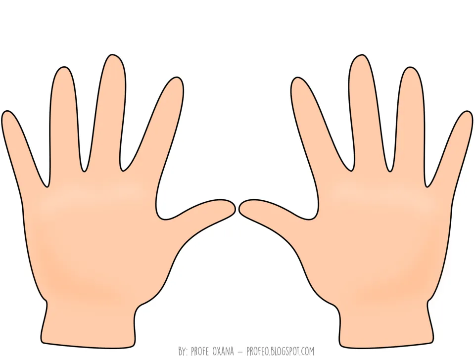 Pair of peach-colored open hands showing ten fingers, printed for students to cut out and fold to model addition facts