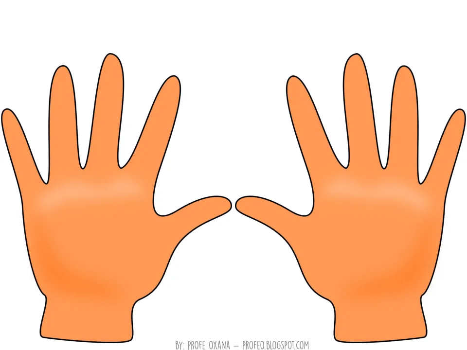 Pair of orange open hands with all ten fingers spread, a second color option to cut out for finger-folding addition