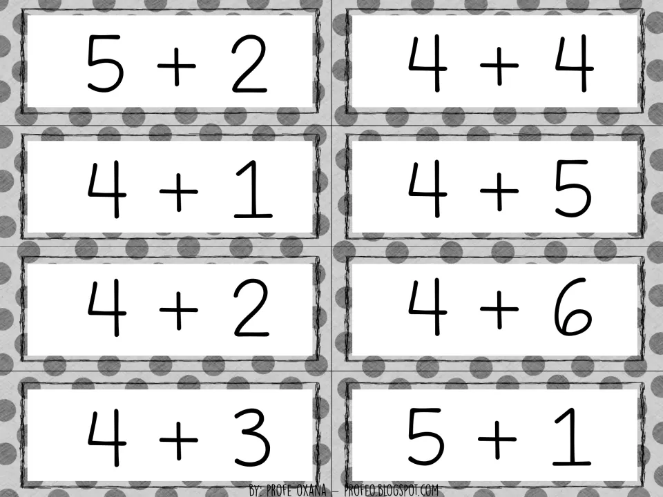 Addition fact cards 5+2, 4+1, 4+2, 4+3, 4+4, 4+5, 4+6 and 5+1; students fold fingers on the hands to show each total