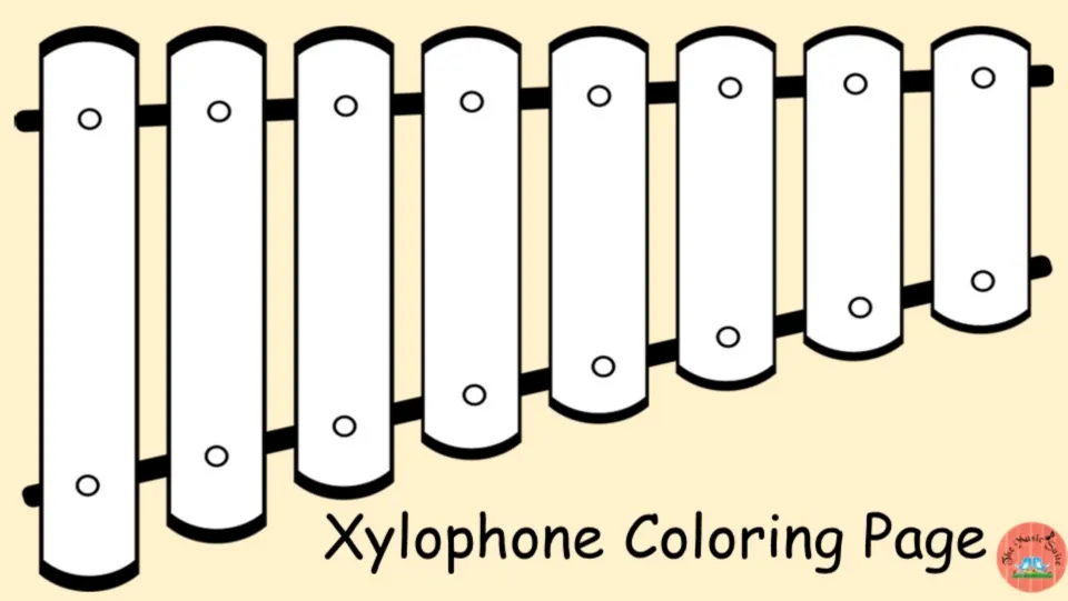 Xylophone coloring page for the music activity, featuring eight uncolored bars without note letters