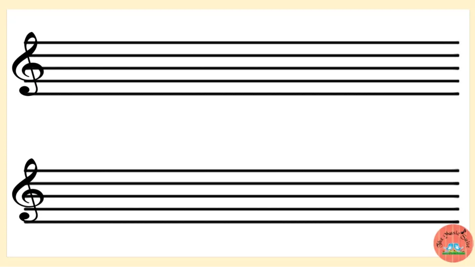 Blank music staff paper with two treble clefs for writing original melodies to play on the xylophone