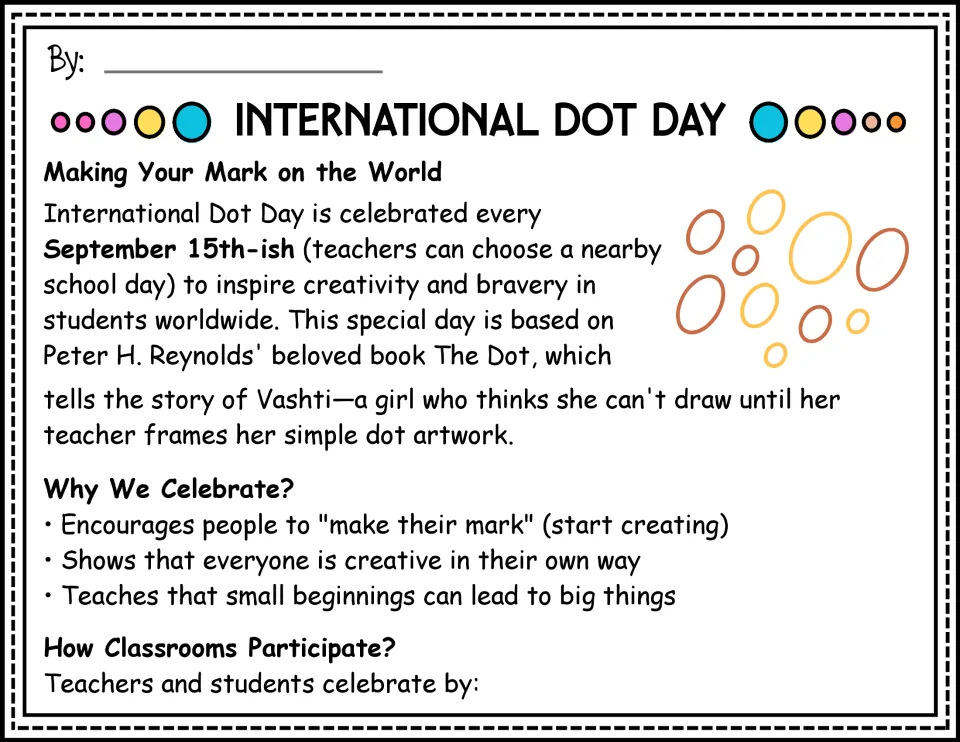Color passage opening: Dot Day's September 15th-ish celebration, Vashti's story, and reasons to celebrate