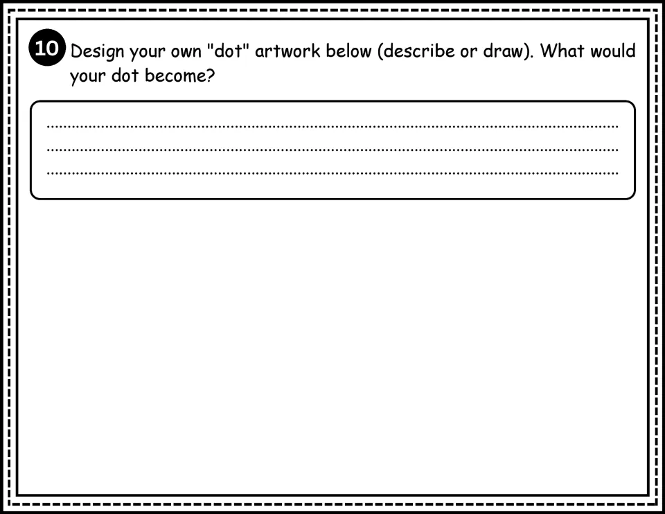 Question 10: design your own dot artwork by describing or drawing it and explaining what your dot would become