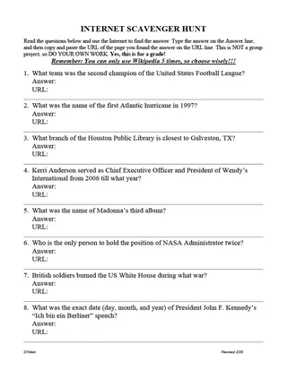 Internet Scavenger Hunt – Computer Class Activity – cover
