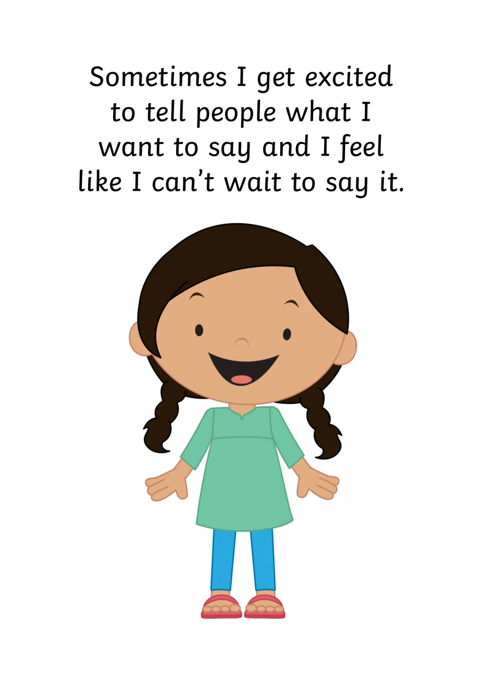 Naming the feeling: a smiling girl explains she gets excited and feels like she can't wait to say what she wants