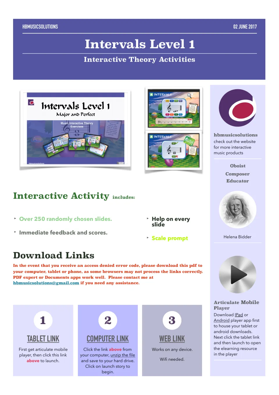 Intervals Level 1 cover: major and perfect interval slides with help, scale prompt and tablet, computer and web links