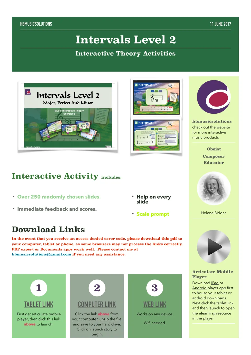 Intervals Level 2 cover: interactive major, perfect and minor interval slides, with tablet, computer and web links