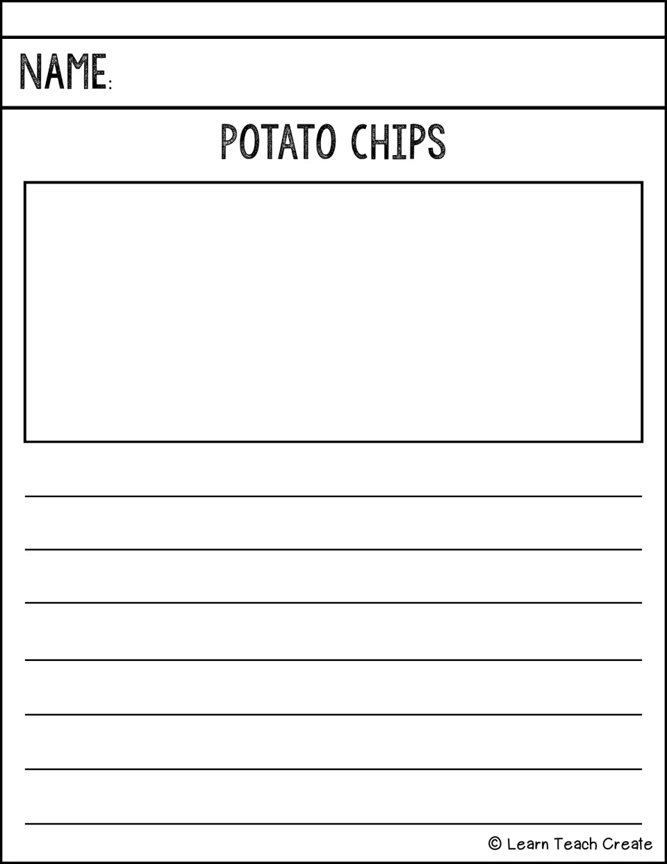 Potato chips prompt: students research how potato chips were invented, sketch them and write an informative piece