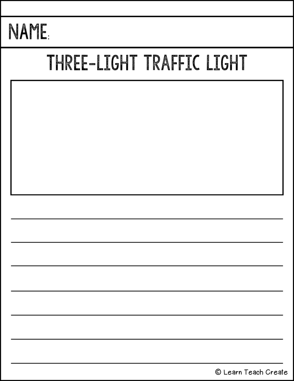 Three-light traffic light prompt: students research this invention, sketch the signal and write an informative piece