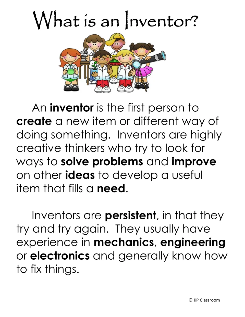 What is an Inventor? passage defining inventors as persistent problem solvers skilled in engineering or mechanics