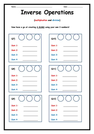Inverse Operations Worksheet – Multiplication & Division – sample page 2