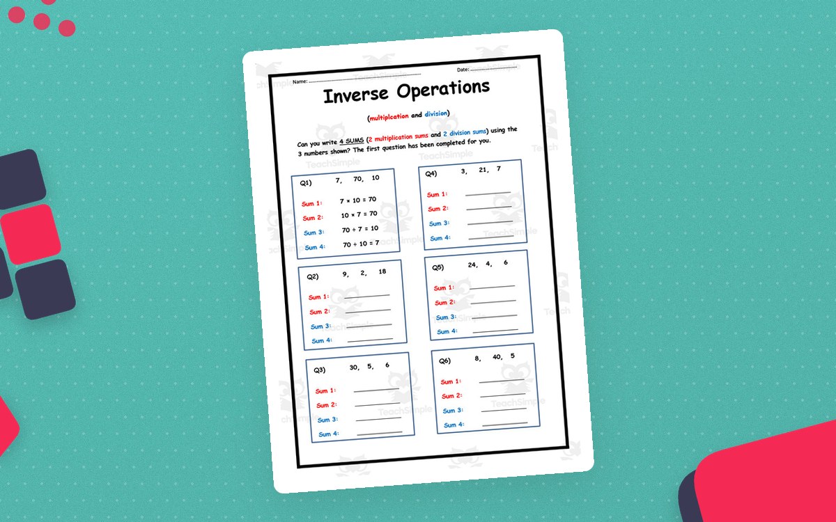 Inverse Operations Worksheet – Multiplication & Division preview
